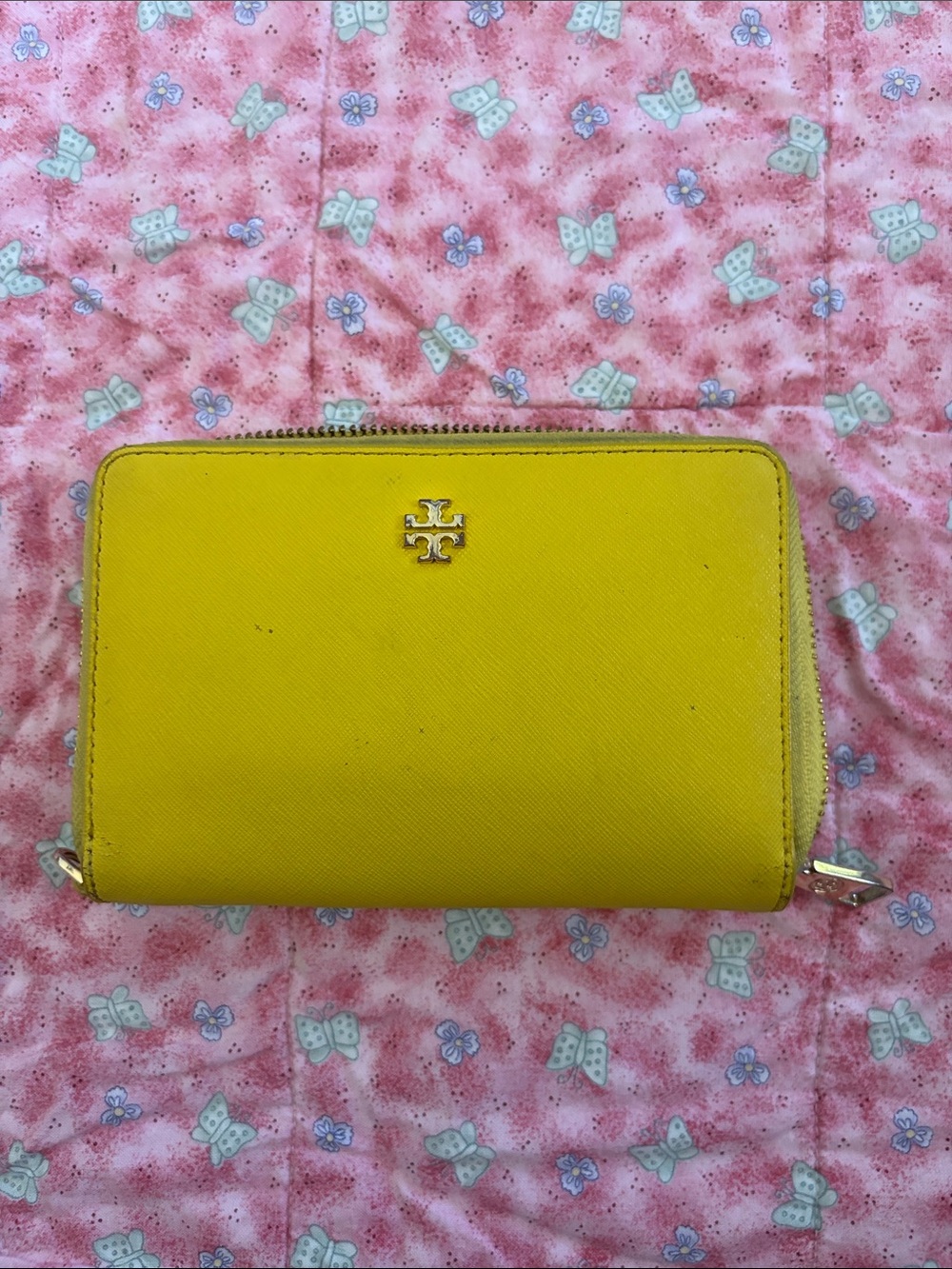 Tory Burch Canary Yellow Saffiano Continental Wallet with Gold Logo